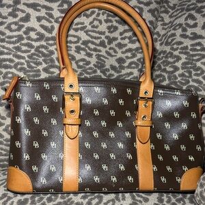 Dooney & Bourke top handle satchel handbag brown/tan monogram designer purse